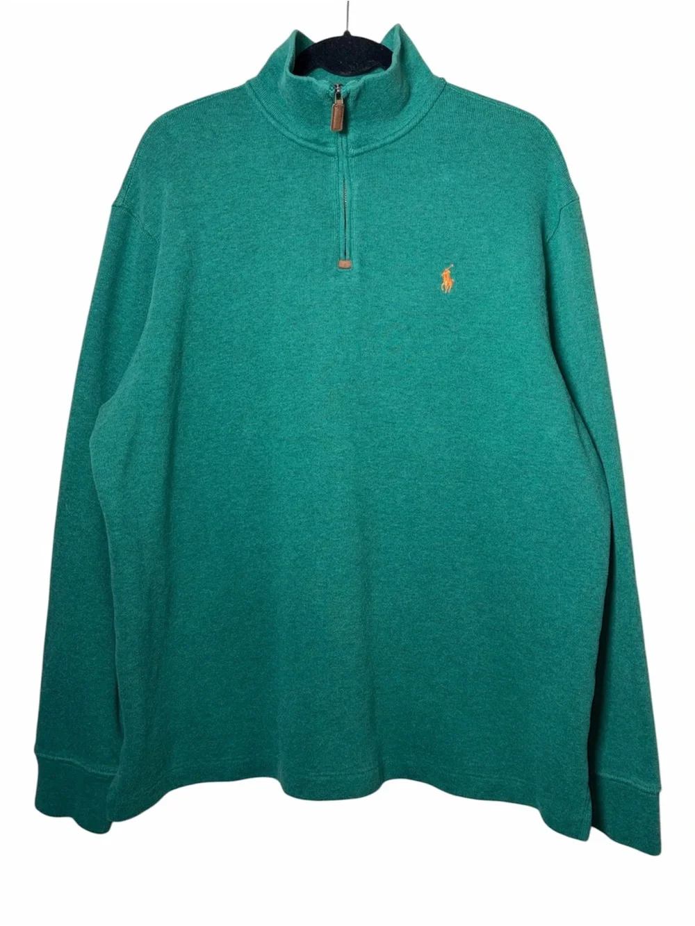 Polo Ralph Lauren Estate Quarter Zip Pullover Sweater Green Orange Pony Size XL